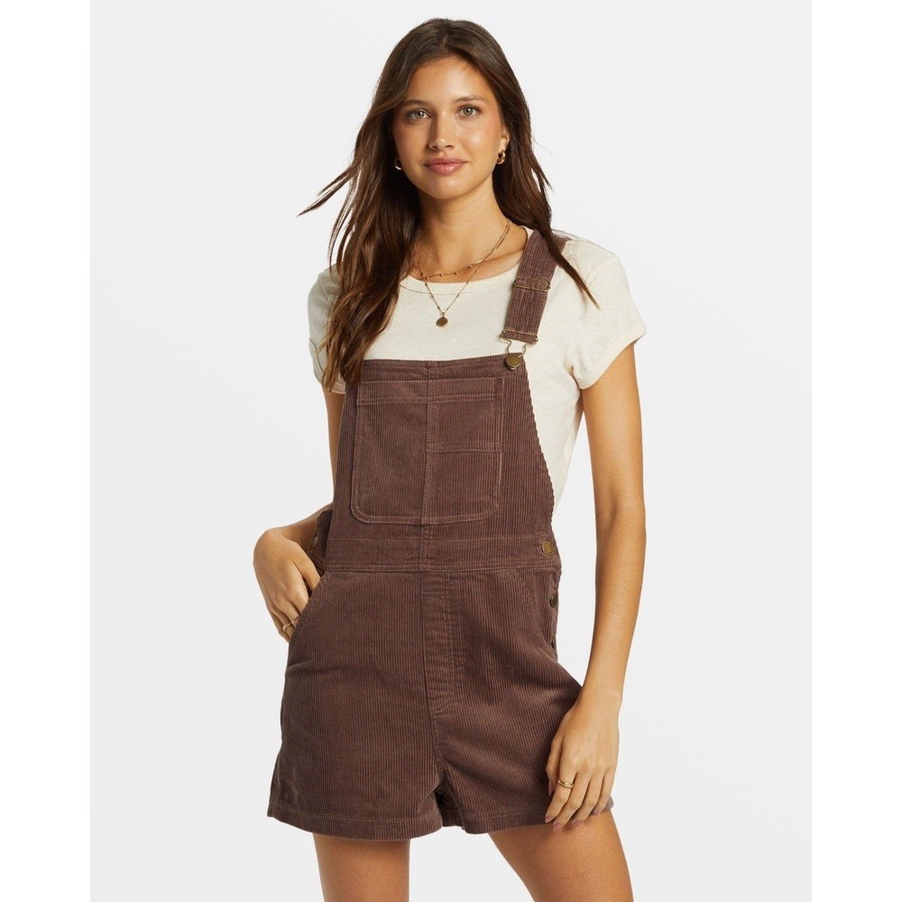 Billabong Sand Canyon Corduroy Short Overalls Brown Size Small Shortalls Romper